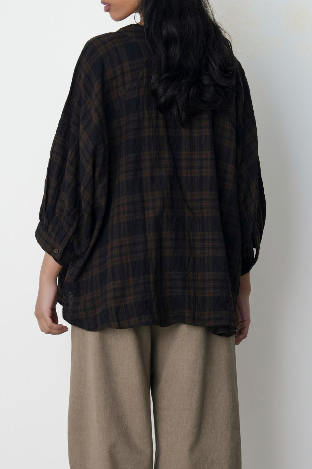 BROWN PLAID LOOSE BLOUSE
