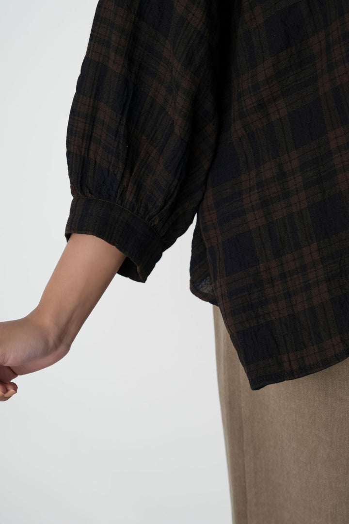 BROWN PLAID LOOSE BLOUSE