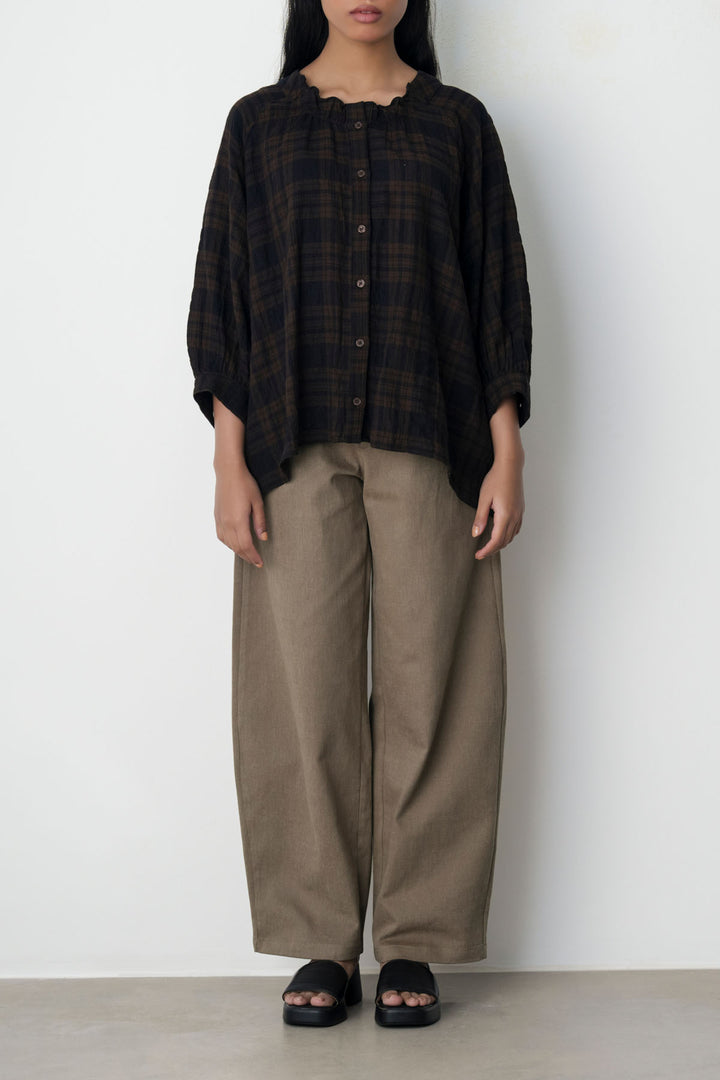 BROWN PLAID LOOSE BLOUSE