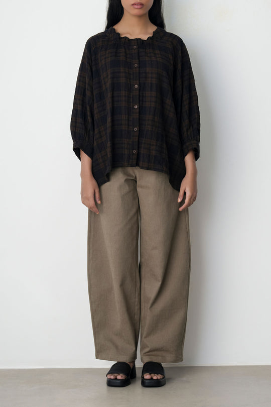 BROWN PLAID LOOSE BLOUSE