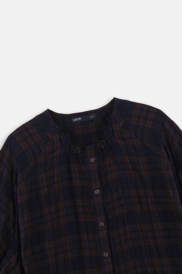 BROWN PLAID LOOSE BLOUSE
