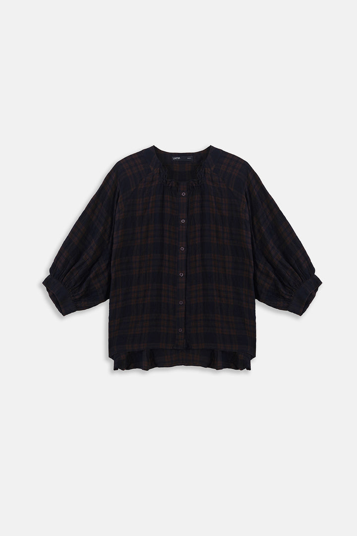 BROWN PLAID LOOSE BLOUSE