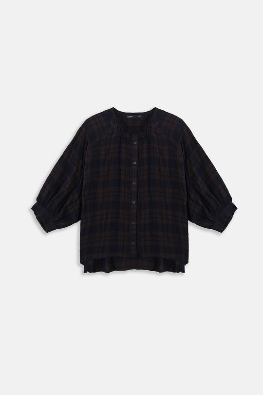BROWN PLAID LOOSE BLOUSE
