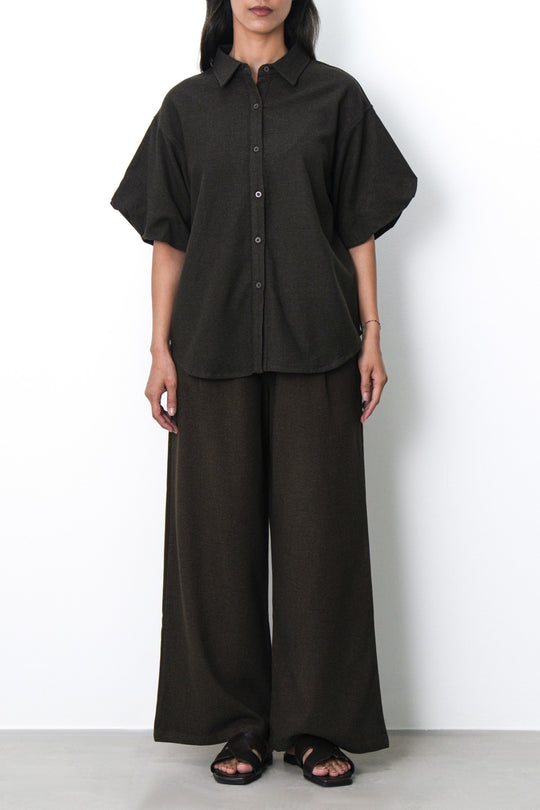 OLIVE BOXY KNIT SHIRT