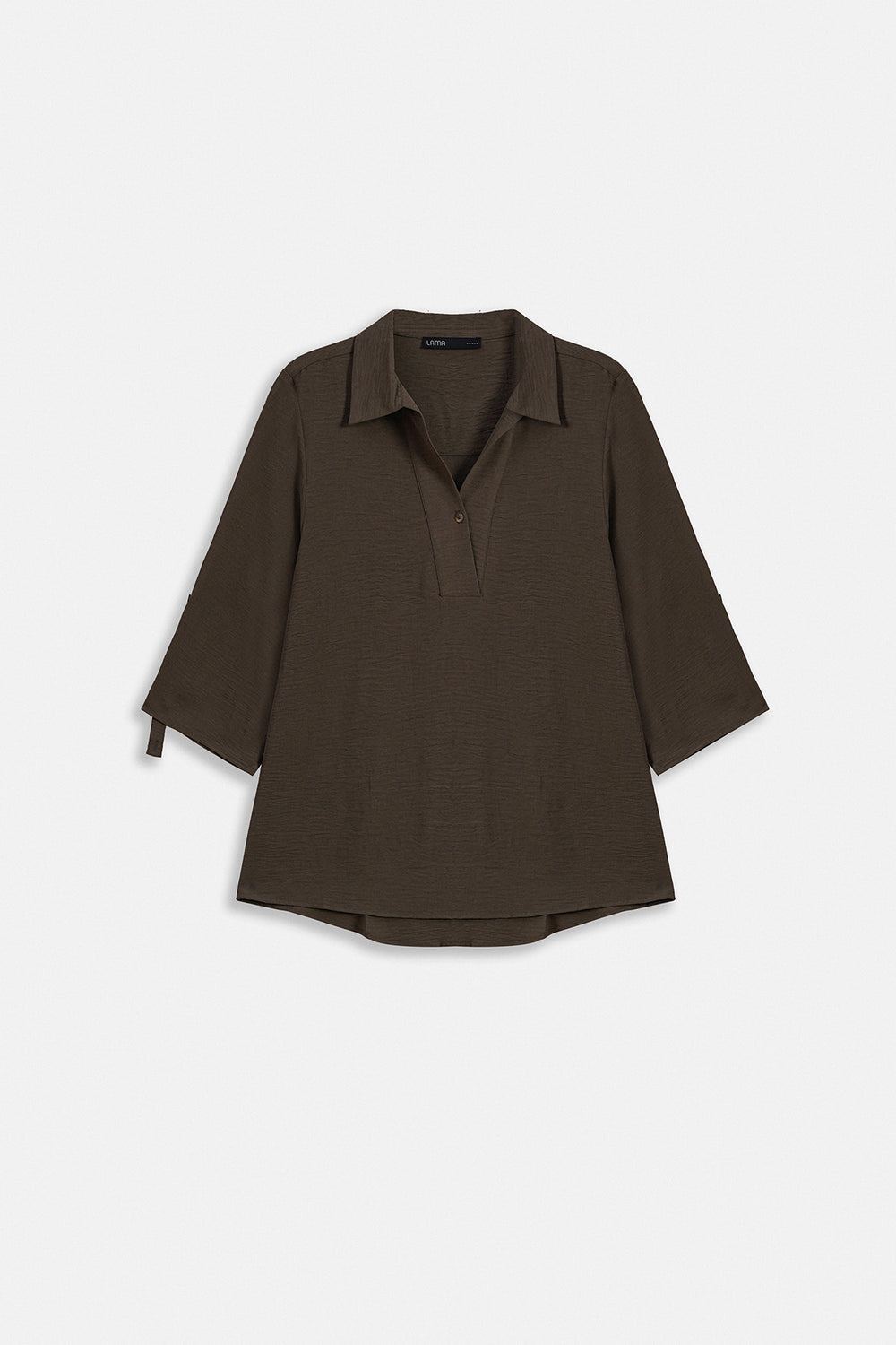 BROWN SLINKY HALF PLACKET BLOUSE