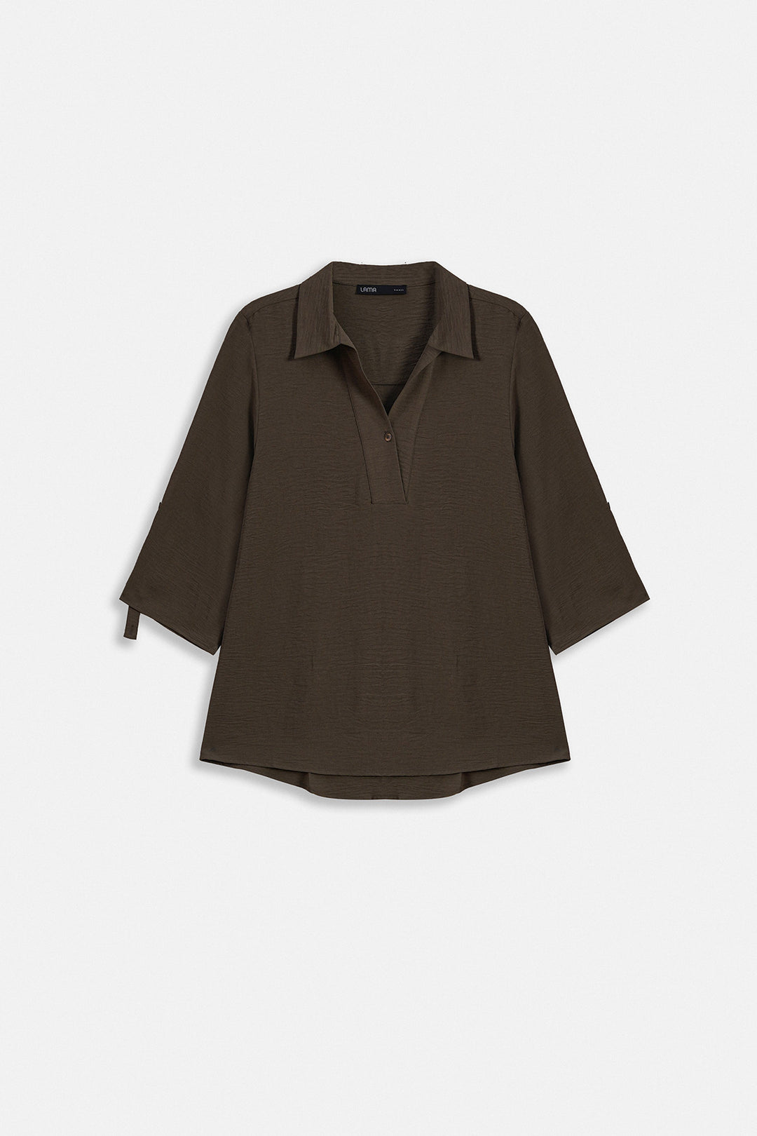 BROWN SLINKY HALF PLACKET BLOUSE