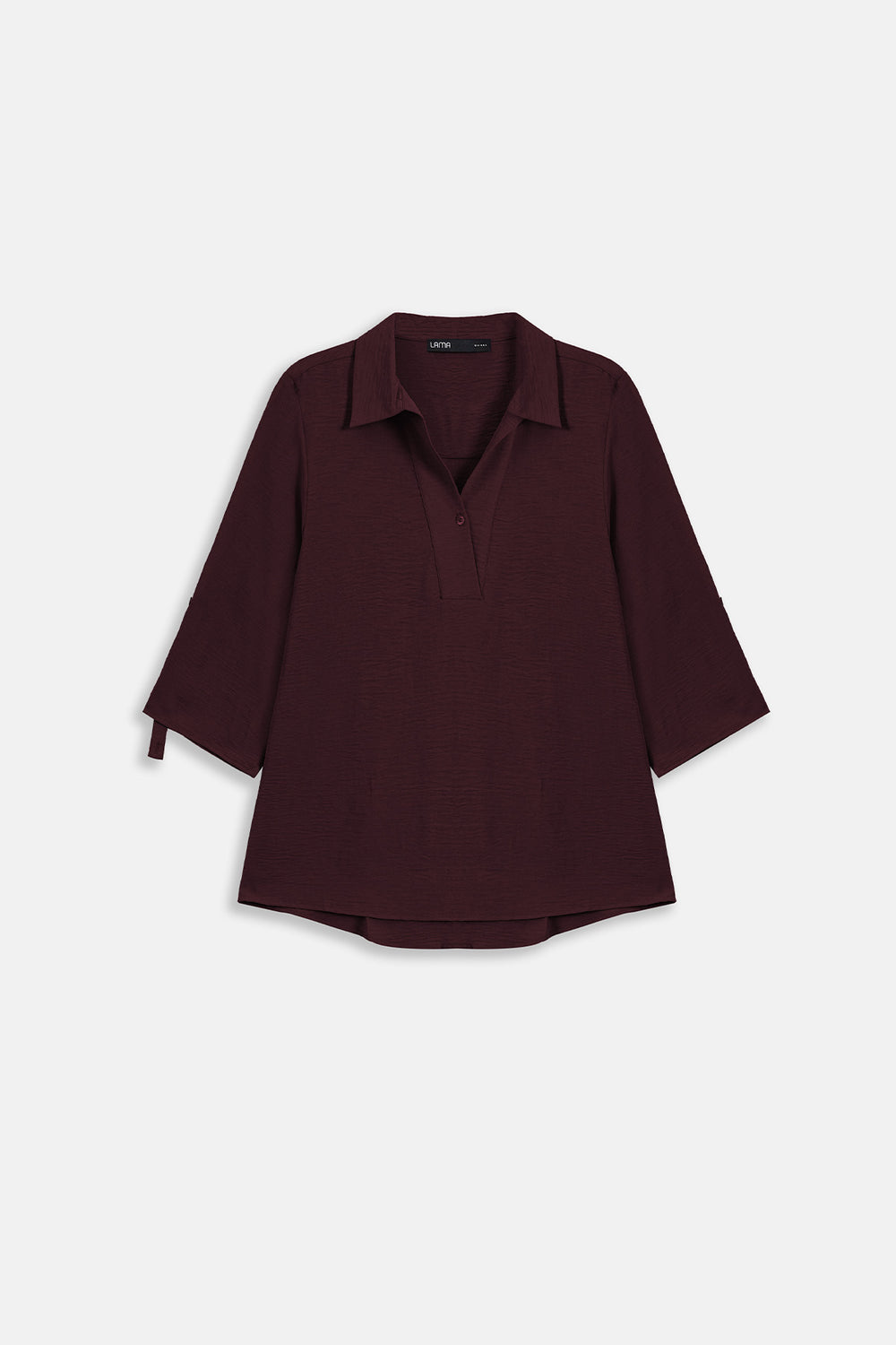 WINE SLINKY HALF PLACKET BLOUSE