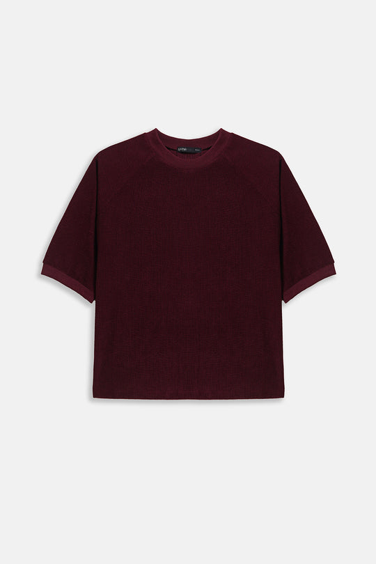 BURGUNDY CORDUROY STRETCHY SHIRT
