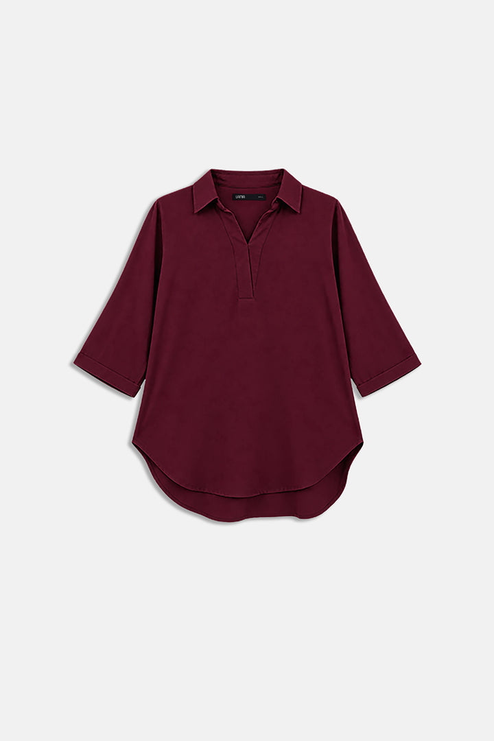 BURGUNDY RELAXED COLLARED TOP