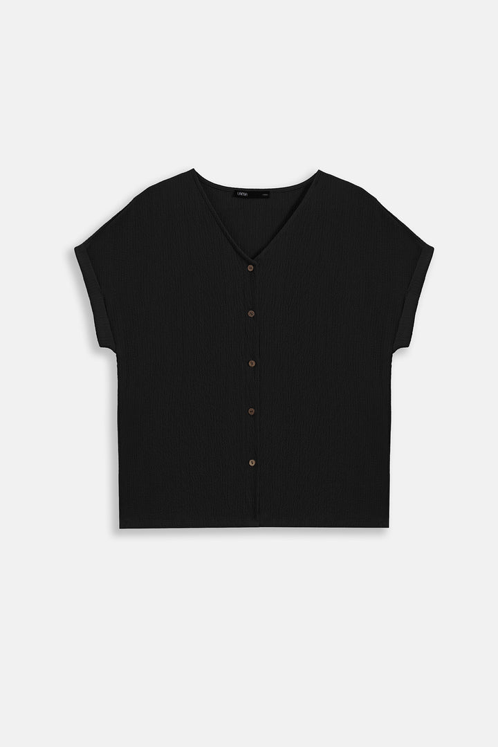 BLACK V-NECK KNIT BLOUSE