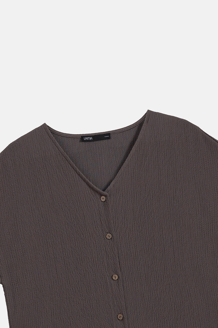 BROWN V-NECK KNIT BLOUSE