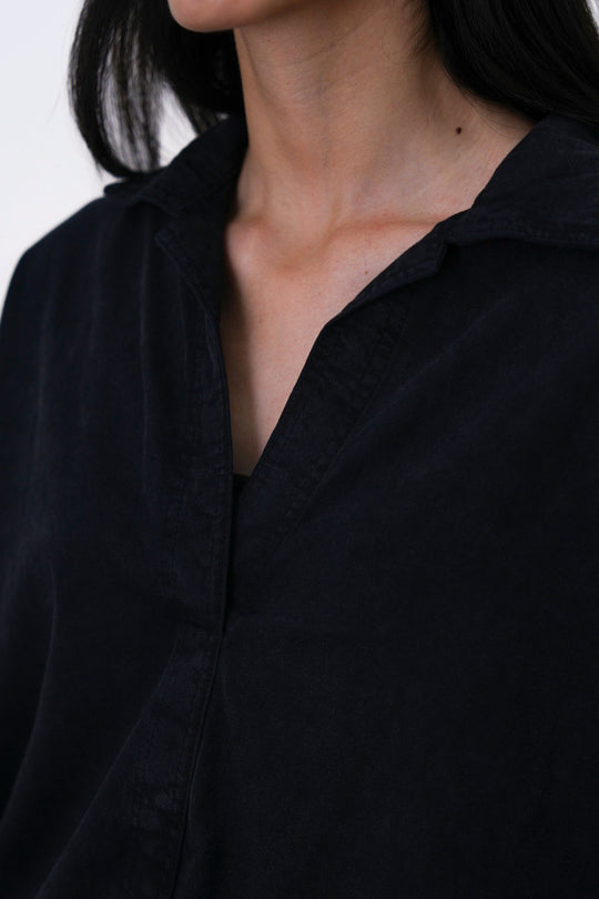 BLACK RELAXED POPOVER SHIRT