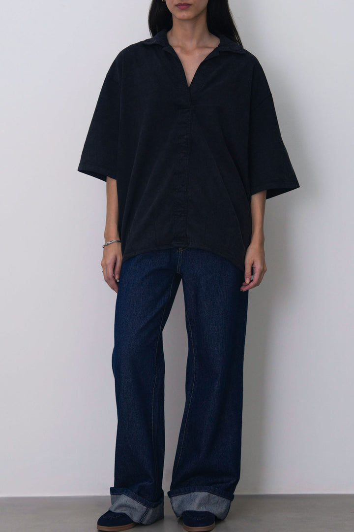 BLACK RELAXED POPOVER SHIRT