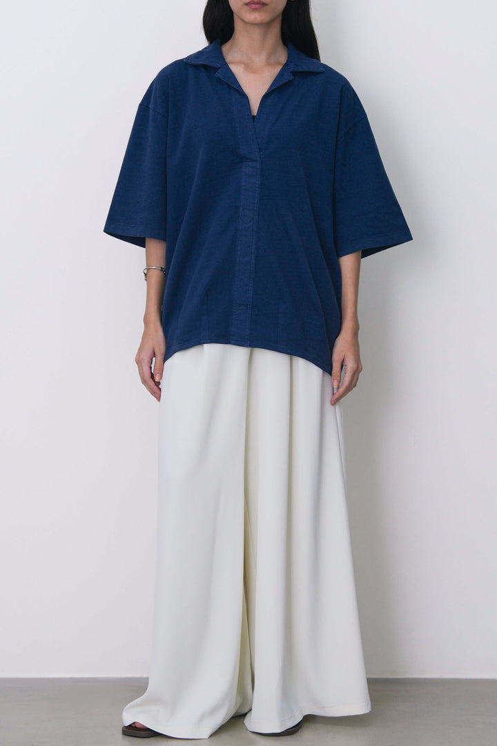 NAVY RELAXED POPOVER SHIRT