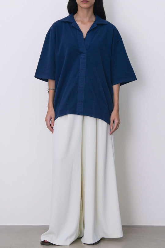 NAVY RELAXED POPOVER SHIRT