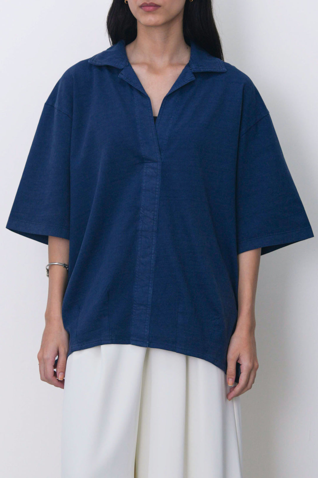 NAVY RELAXED POPOVER SHIRT