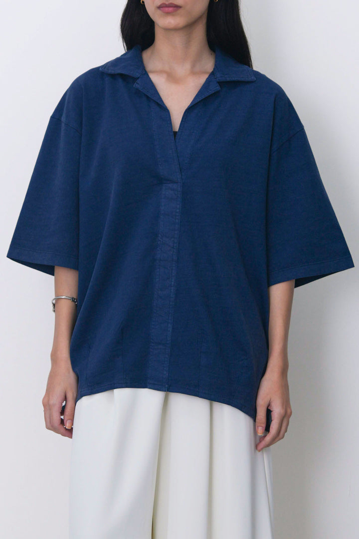 NAVY RELAXED POPOVER SHIRT