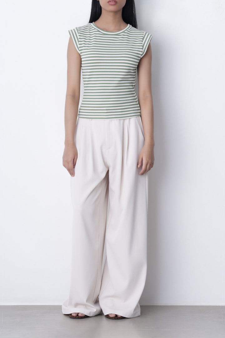 OLIVE WHITE YARN DYED TEE
