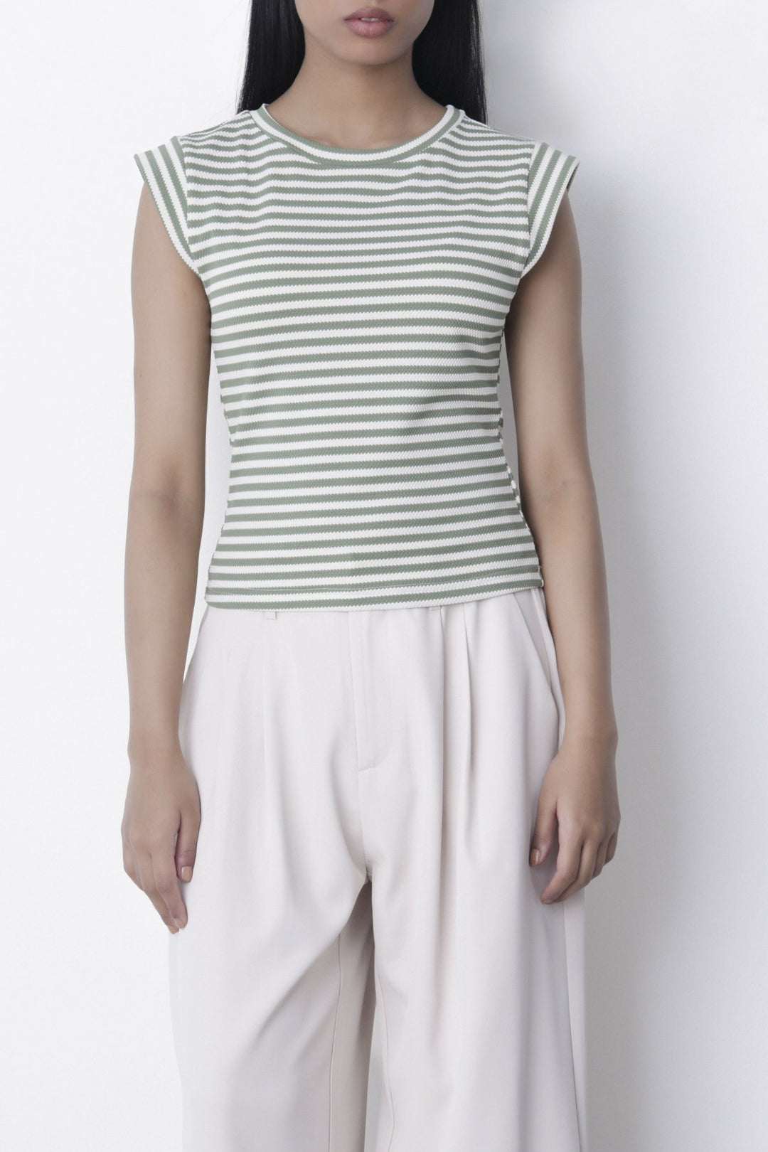 OLIVE WHITE YARN DYED TEE