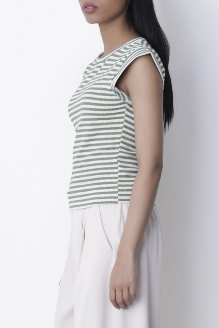 OLIVE WHITE YARN DYED TEE