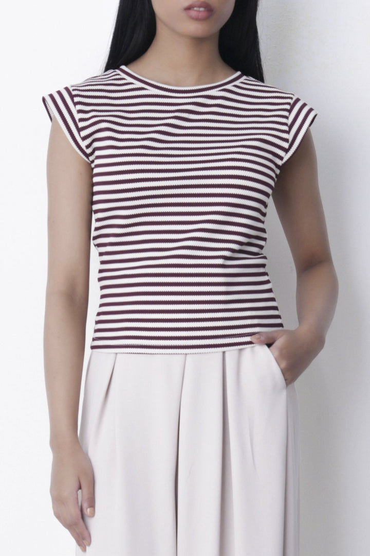 PLUM WHITE YARN DYED TEE
