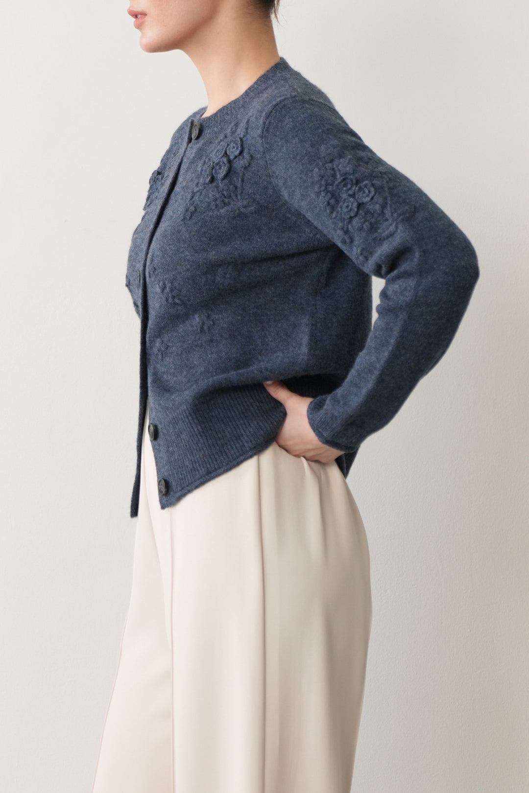 BLUE RIBBED CARDIGAN