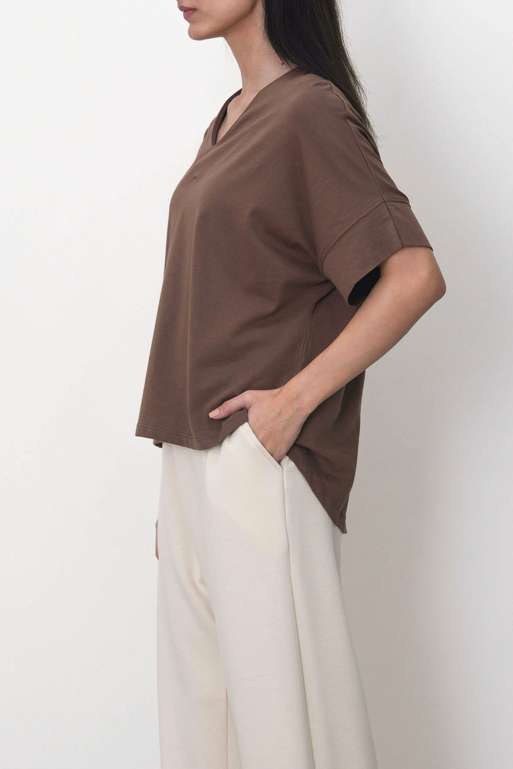 BROWN BATWING FLOW TEE