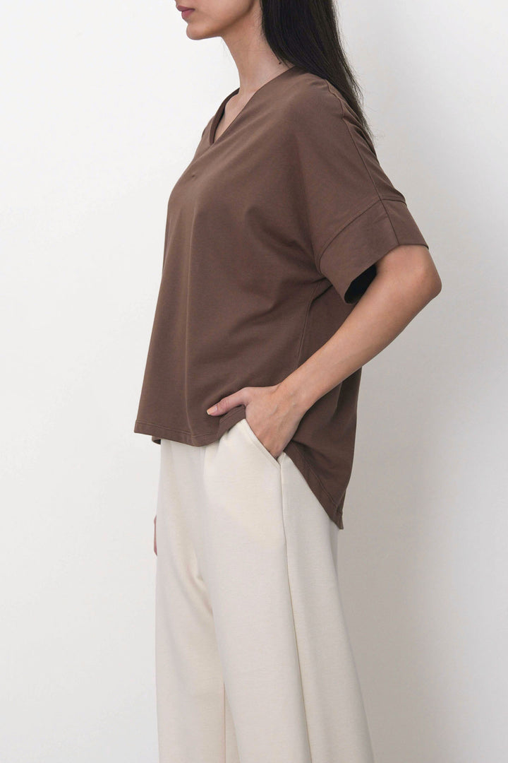 BROWN BATWING FLOW TEE