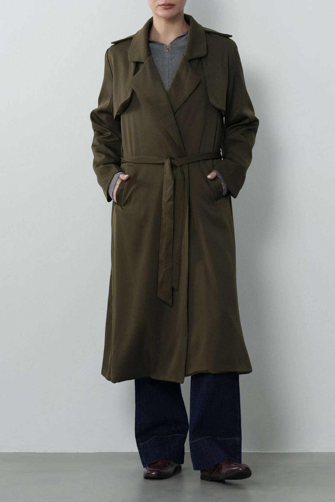 SILKY TRENCH STYLE COAT