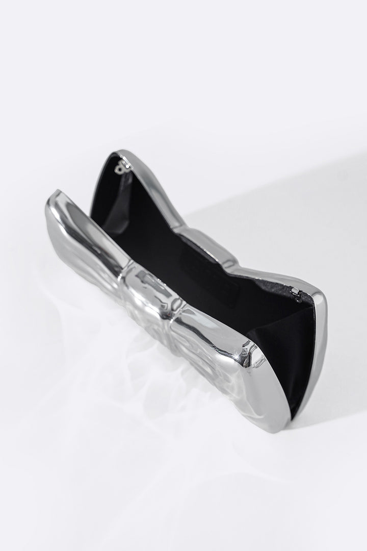 SILVER BOWTIE METAL CLUTCH