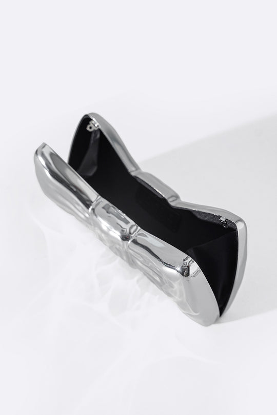 SILVER BOWTIE METAL CLUTCH