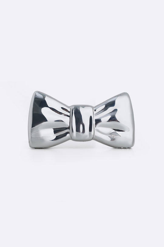 SILVER BOWTIE METAL CLUTCH