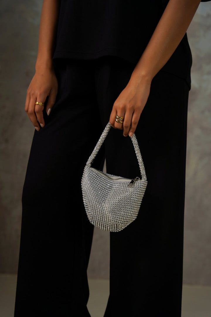 SILVER MINI STUD WRIST BAG