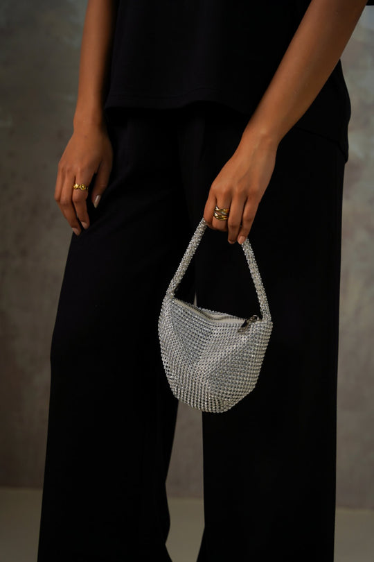 SILVER MINI STUD WRIST BAG