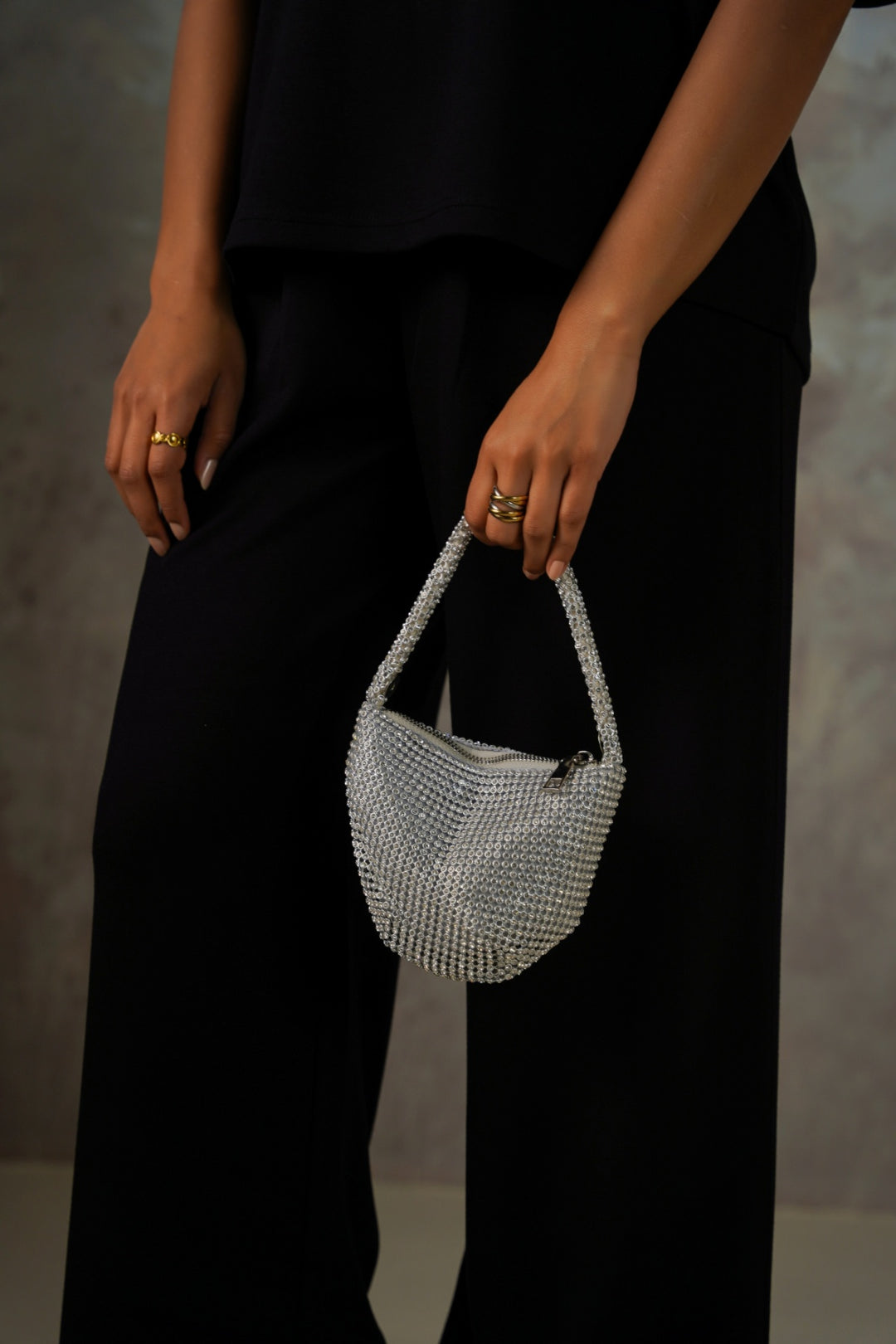 BLACK MINI STUD WRIST BAG