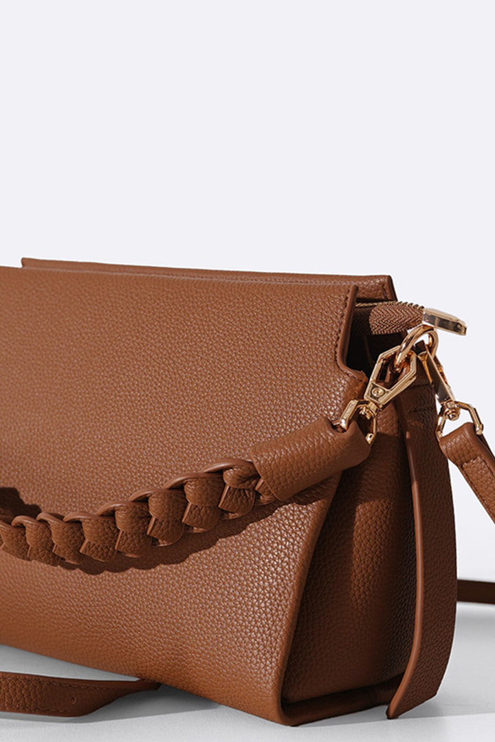 COFFEE BRAIDED TOP HANDLE BAG