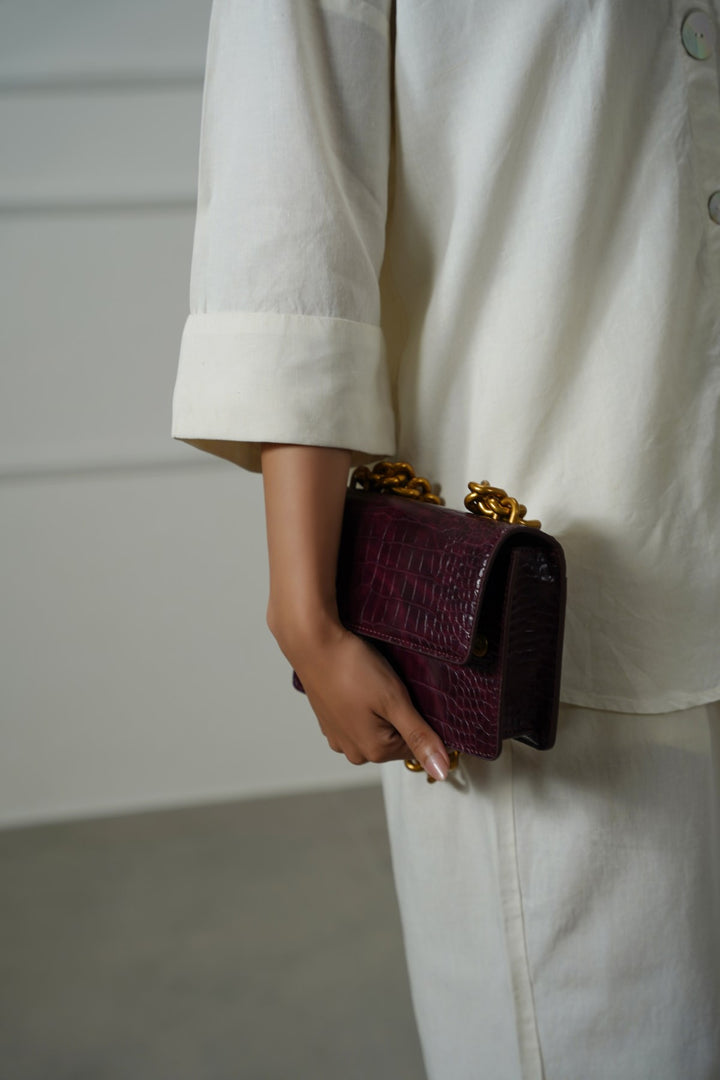 BURGUNDY BOXY STATEMENT BAG