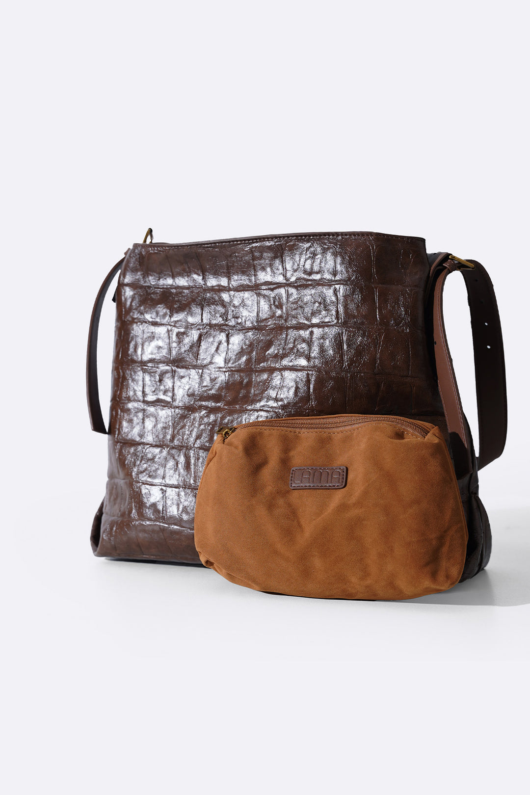 BROWN EMBOSSED TOTE BAG