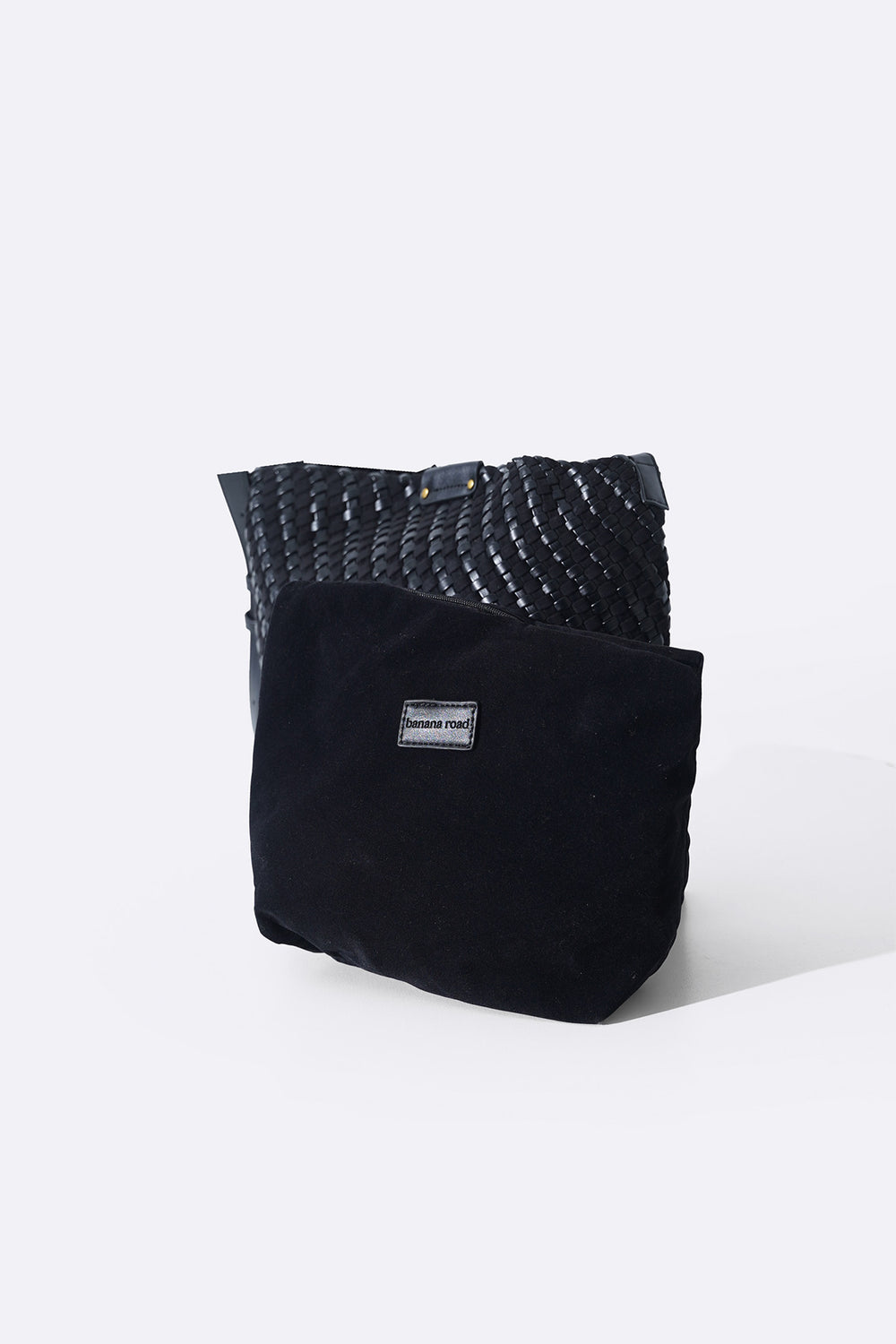 BLACK PALM WEAVE TOTE
