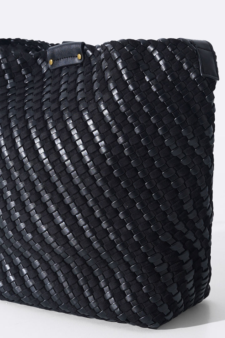 BLACK PALM WEAVE TOTE