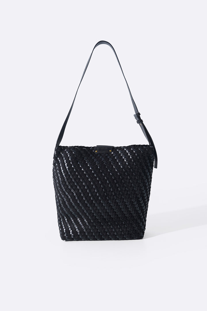 BLACK PALM WEAVE TOTE