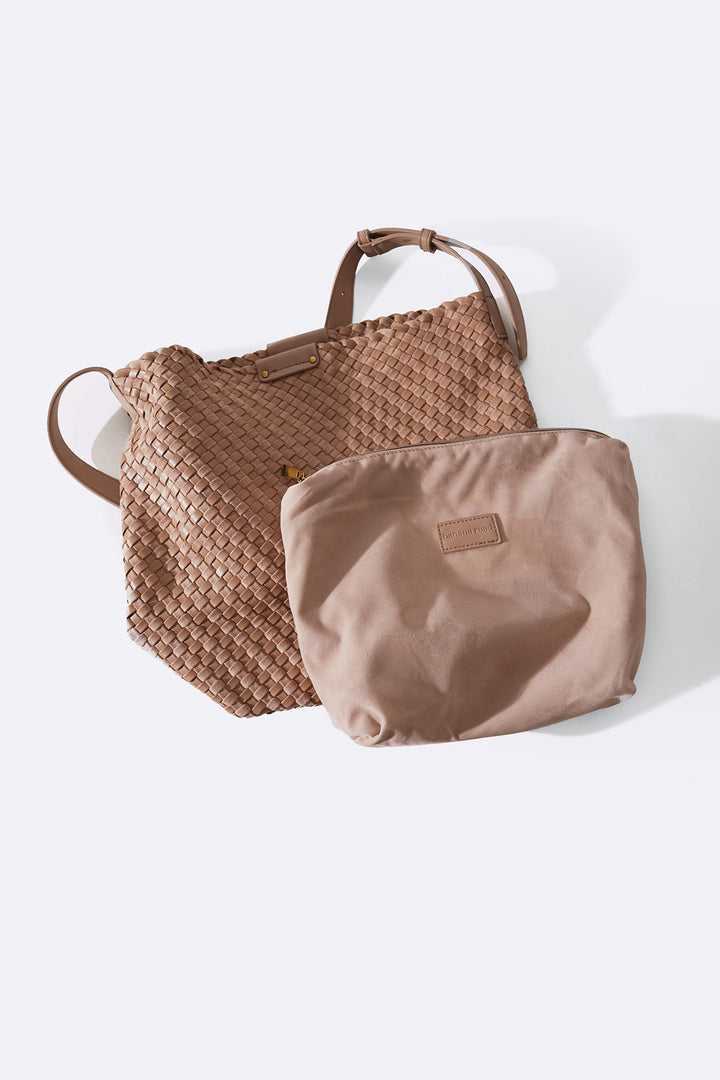 TAN PALM WEAVE TOTE