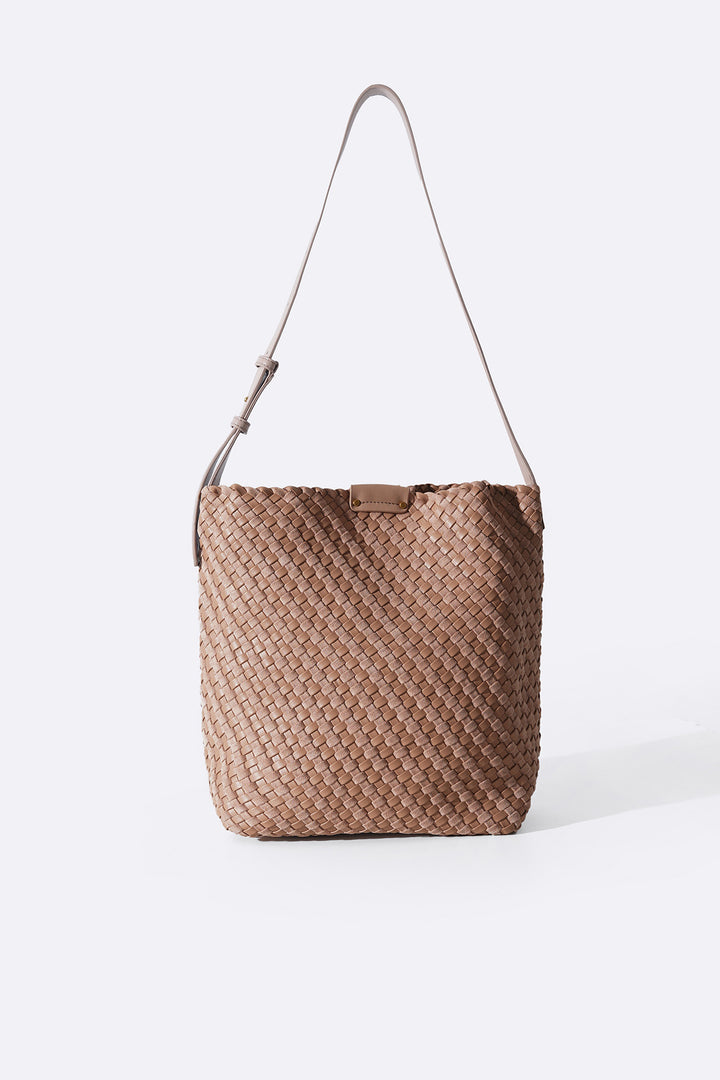TAN PALM WEAVE TOTE