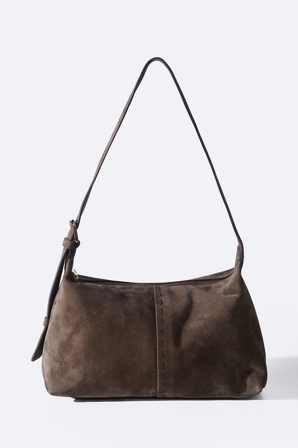 BROWN TOP STITCH BAG IN GENUINE SUEDE