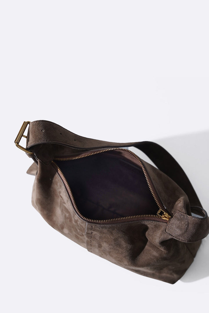 BROWN TOP STITCH BAG IN GENUINE SUEDE