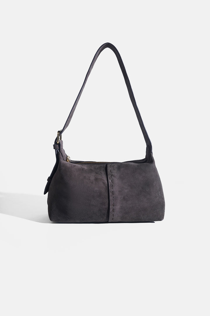 DARK BROWN TOP STITCH BAG IN GENUINE SUEDE