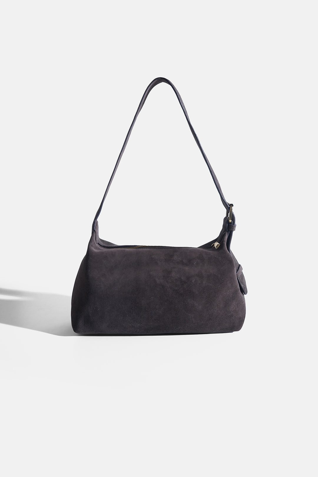 DARK BROWN TOP STITCH BAG IN GENUINE SUEDE