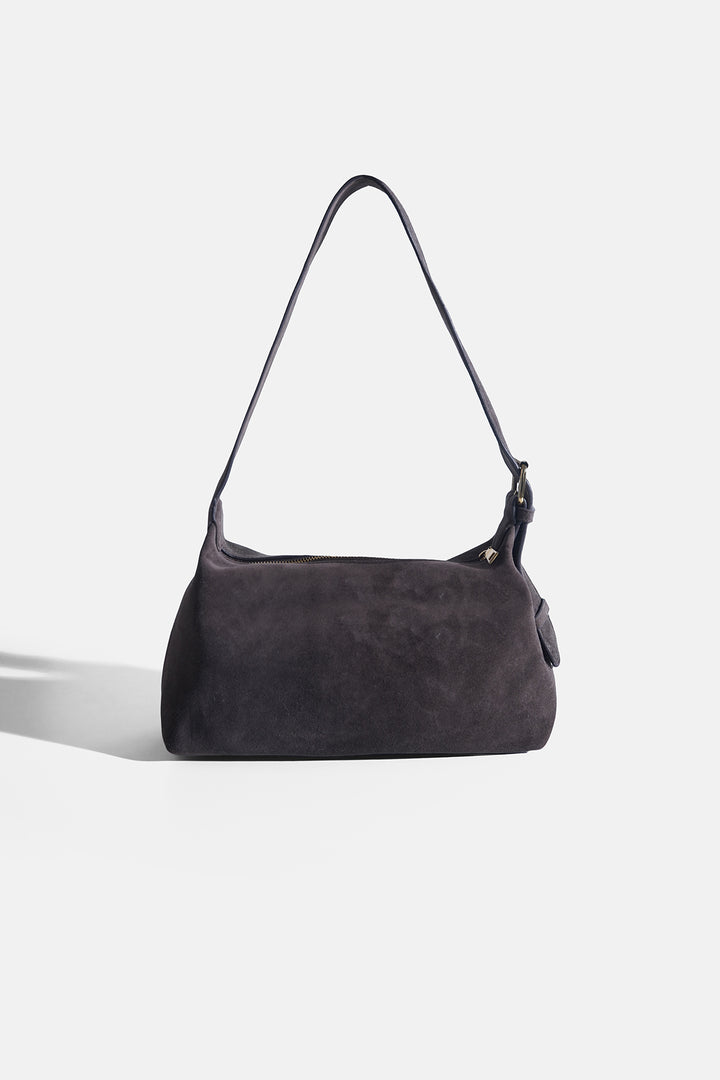 DARK BROWN TOP STITCH BAG IN GENUINE SUEDE
