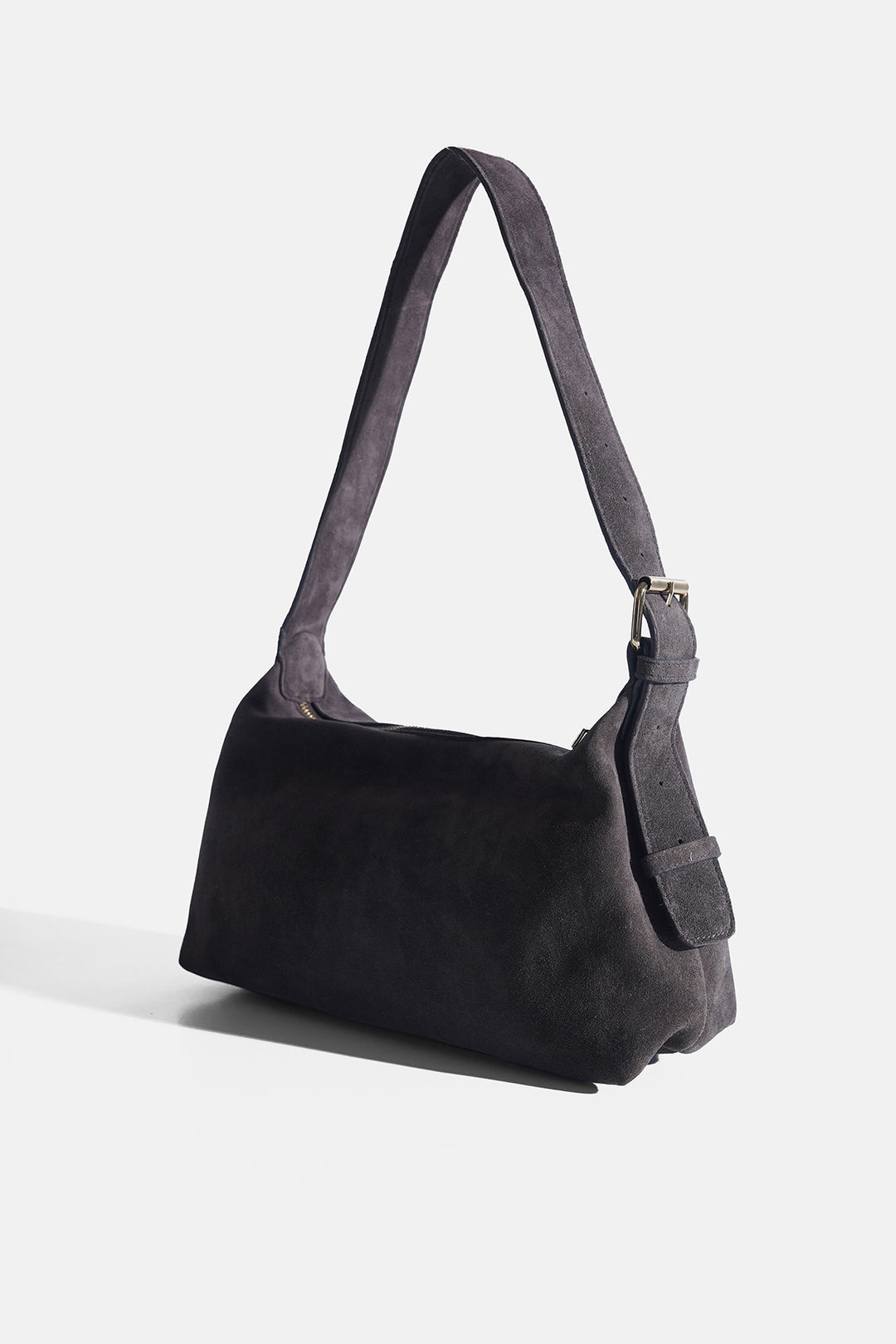 DARK BROWN TOP STITCH BAG IN GENUINE SUEDE