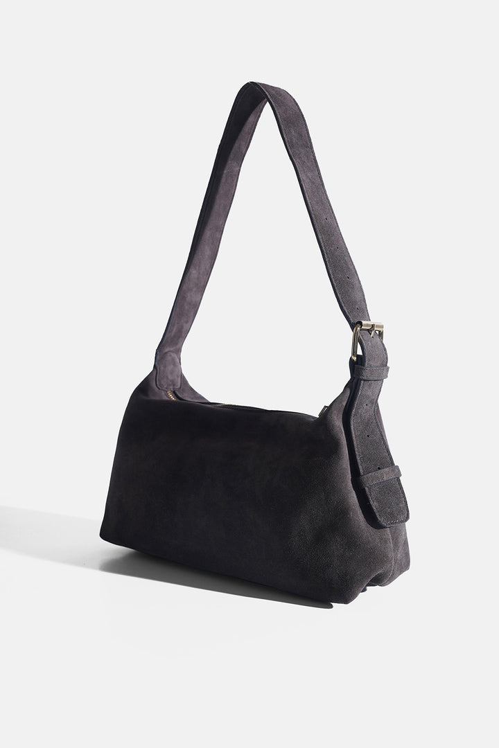DARK BROWN TOP STITCH BAG IN GENUINE SUEDE